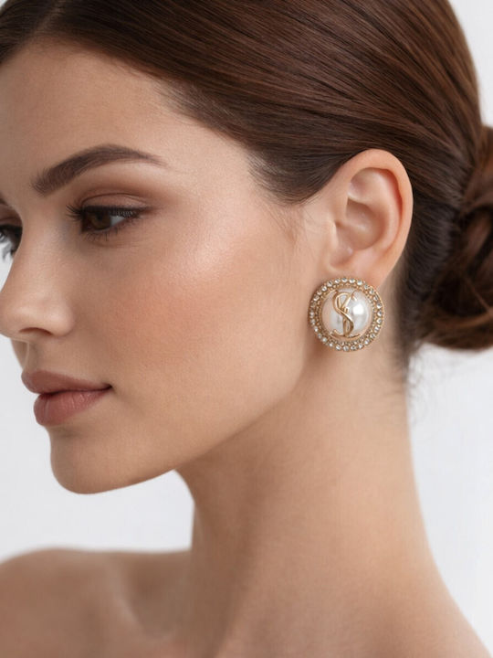 Eluna Stud Earrings Made of Gold Plated Steel with Pearls