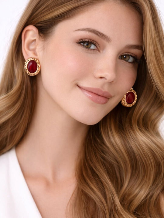 Eluna Knitted Stud Earrings with Red Pearls