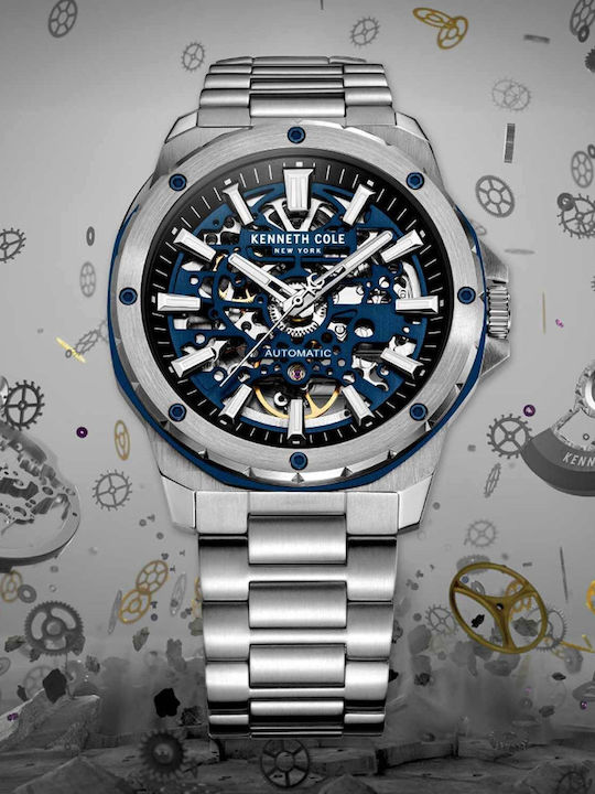 Kenneth Cole Ανδρικό Ρολόι Αυτόματο με Ασημί Μεταλλικό Μπρασελέ