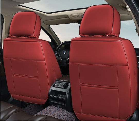 Huse Scaune Auto Premium 5 Locuri Carguard Deluxe Piele Eco Perforată Textil Roșu Închis Negru