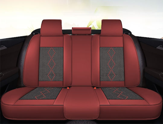 Huse Scaune Auto Premium 5 Locuri Carguard Deluxe Piele Eco Perforată Textil Roșu Închis Negru