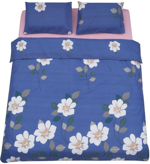 Vanora Duvet Cover Set 200x220cm Double with 2 Pillowcases and 1 Bed Sheet Blue