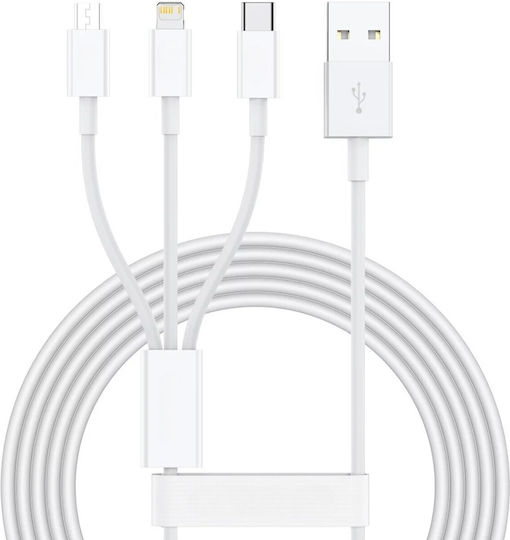 Alista Home Sx 3in1 Usb Cable 21 Usb To Micro Usb Usb-c Iphone Compatible 3a 1.2m White
