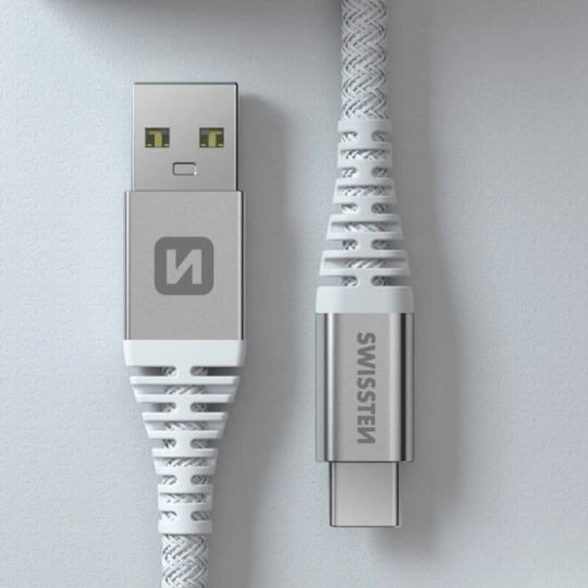 Swissten Kevlar Καλώδιο Usb-a Usb-c 60w 3a Extra Durable 1.5m 71541011 Άσπρο