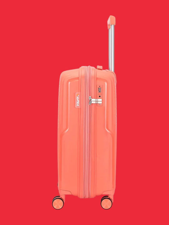 Amber Cabin Hard Suitcase Peachy Red with 4 Wheels Height 55cm