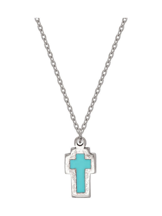 Kiriakos Gofas Damen Weißgold Kreuz 9K mit Kette