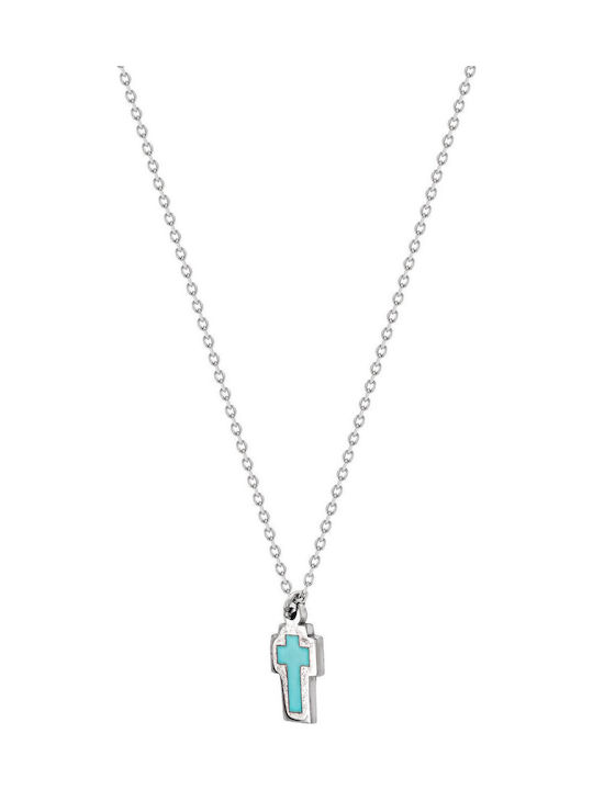 Kiriakos Gofas Damen Weißgold Kreuz 9K mit Kette