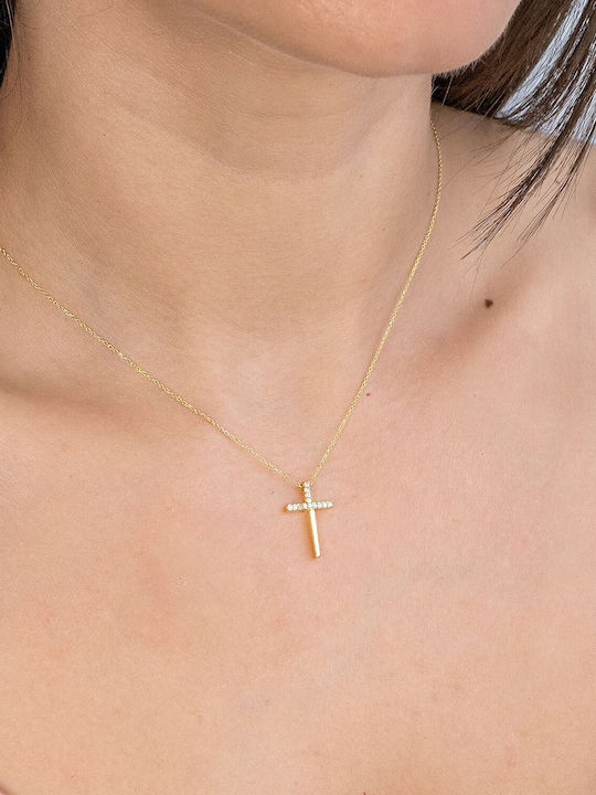 Kiriakos Gofas Damen Gold Kreuz 9K mit Kette