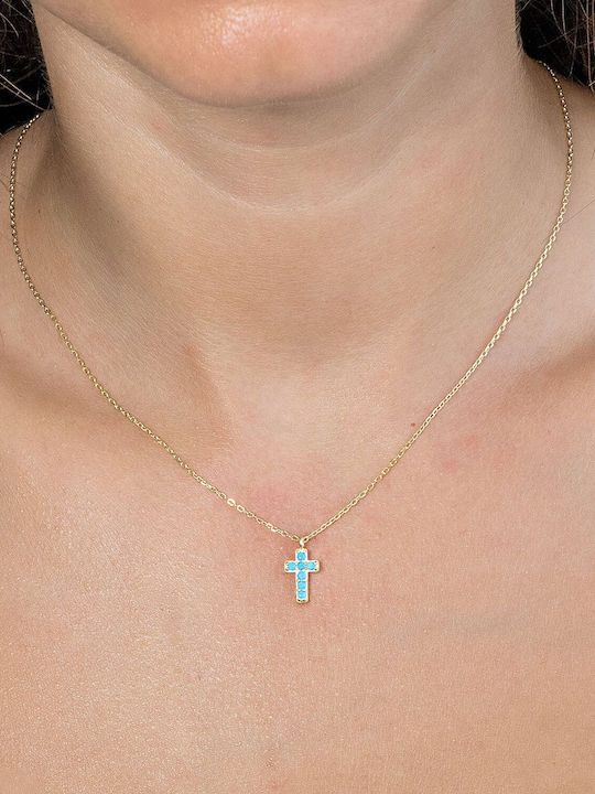 Kiriakos Gofas Women’s Cross from Gold Plated Silver with Chain