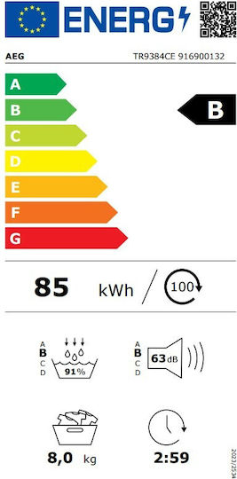 AEG TR9384CE Tumble Dryer 8kg with Heat Pump