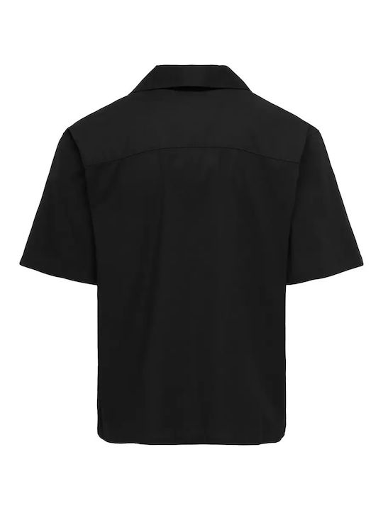 Kurzärmeliges Denim Herrenhemd Schwarz