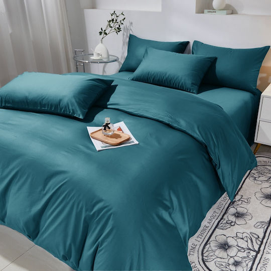 Σετ Παπλωματοθήκη Βαμβακέρή Μονή 160x240cm 1 Μαξιλαροθήκη & 1 Σεντόνι Τιρκουάζ