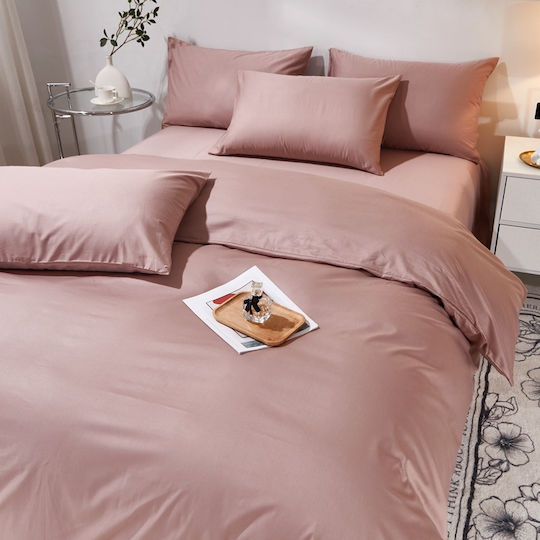 Σετ Παπλωματοθήκη Βαμβακέρή Μονή 160x240cm 1 Μαξιλαροθήκη & 1 Σεντόνι Ροδί