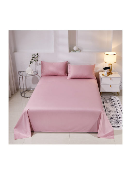 Cotton Single Duvet Cover Set 160x240cm 1 Pillowcase & 1 Bed Sheet Pink