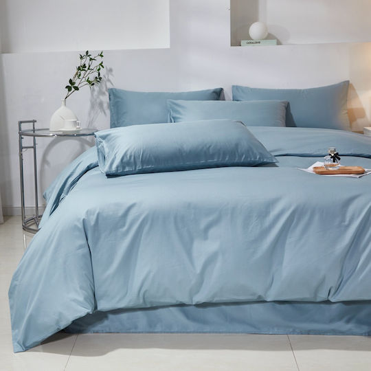 Single Cotton Duvet Cover Set 160x240cm 1 Pillowcase & 1 Bed Sheet Gray Blue