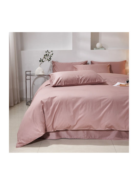 Single Cotton Duvet Cover Set 160x240cm 1 Pillowcase & 1 Pink Bed Sheet