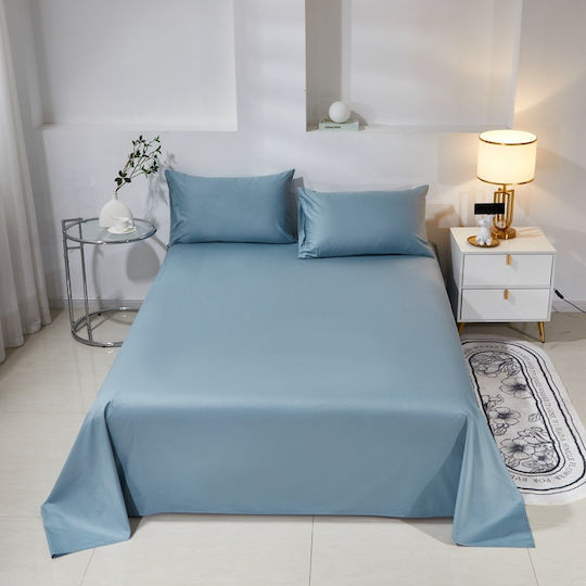 Single Cotton Duvet Cover Set 160x240cm 1 Pillowcase & 1 Bed Sheet Gray Blue