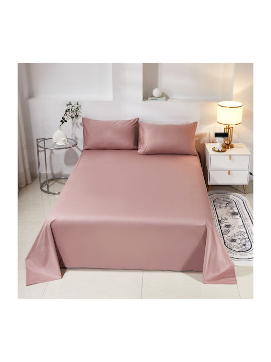 Single Cotton Duvet Cover Set 160x240cm 1 Pillowcase & 1 Pink Bed Sheet