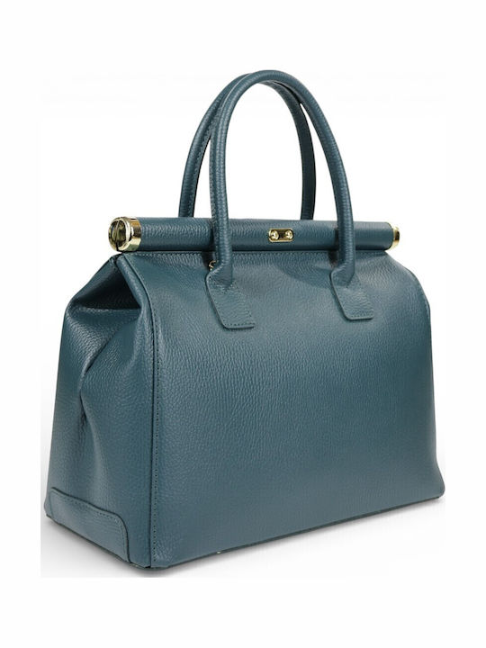 Leder Damenhandtasche Tote Handgriff Petrol Blau