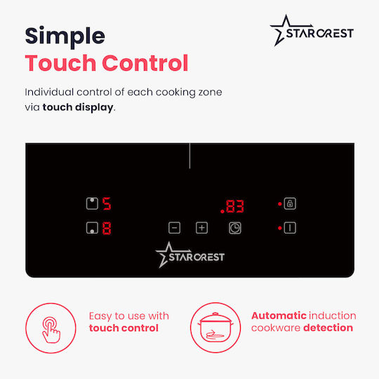 Starcrest Домино Индукционен Котлон Независим с Функция Заключване 30x52см SIH-3030
