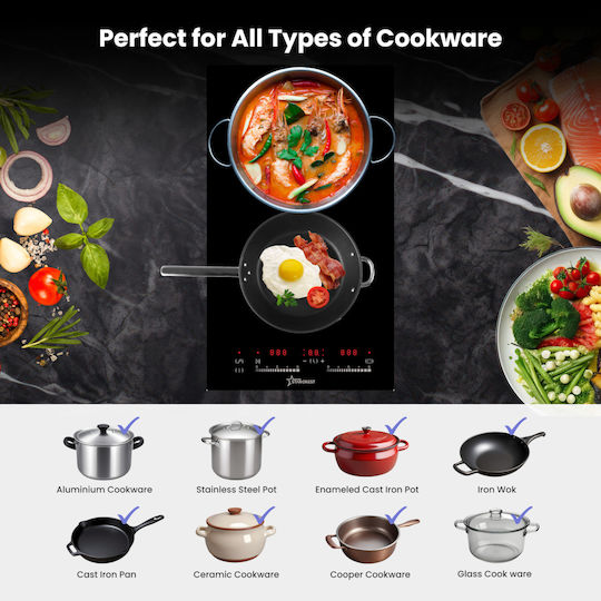Starcrest Domino Ceramic Autonomous Cooktop With Lock Mode 52x30cm SEH-32S8