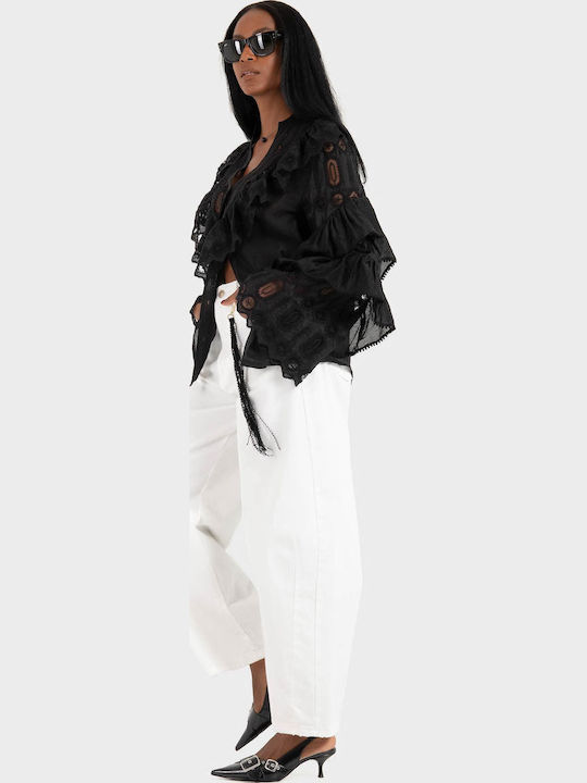 Women's Blouse with Lace Black