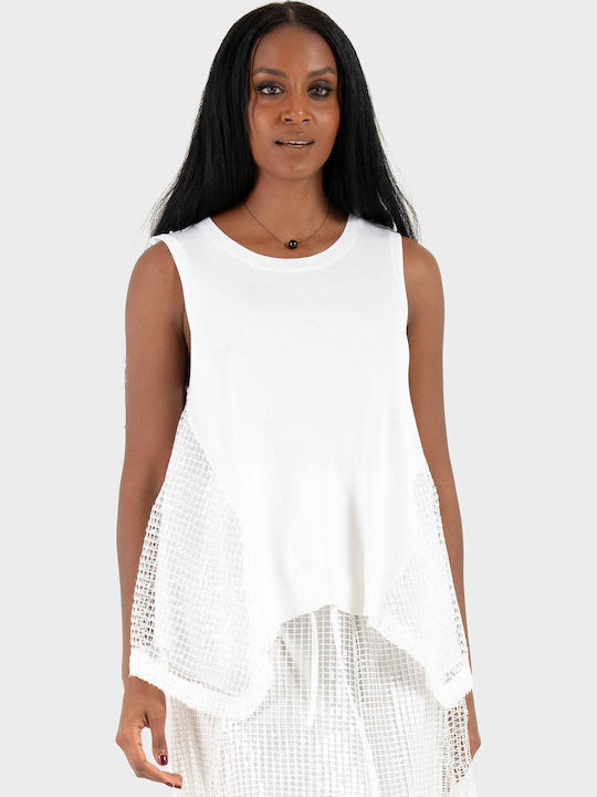 Damen Bluse Ärmellos Off-White