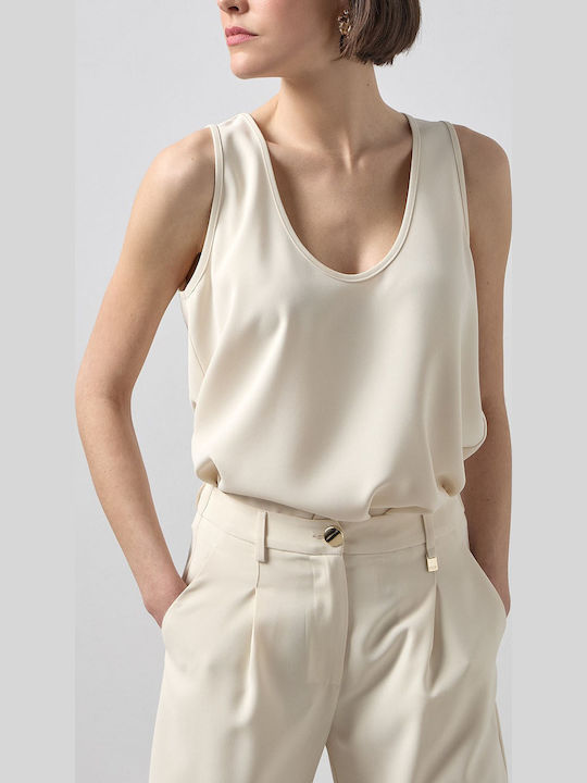 Damen Bluse Ärmellos Ecru