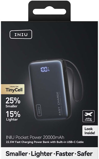 Iniu Power Bank 20000mAh 65W with USB-A Port and USB-C Port Black