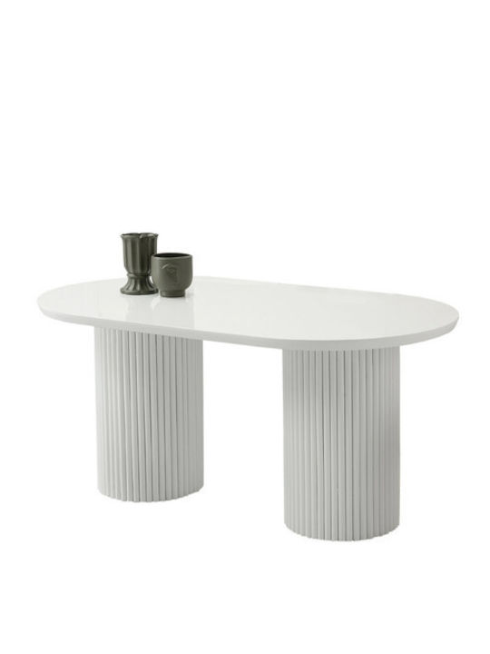 Бяла Маса За Трапезария MDF Овална С Цилиндрични Крака 90x170см