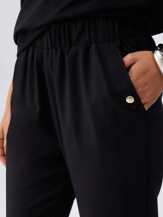 Women's Fabric Trousers with Rubber Band Black