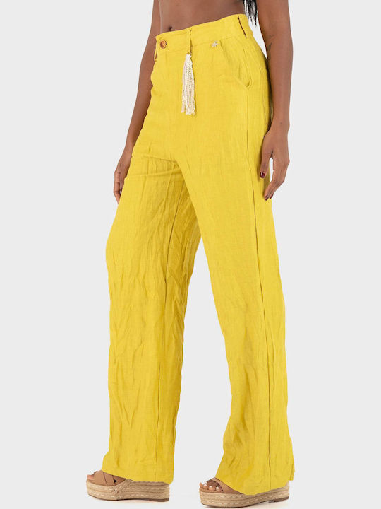 Damen Leinenhose Lime