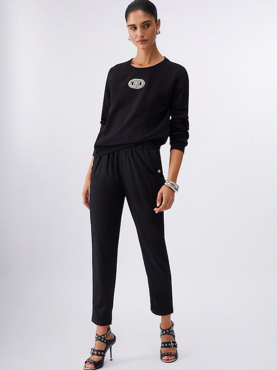 Women's Fabric Trousers with Rubber Band Black