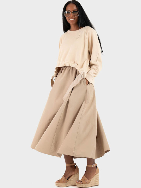 Midi Φόρεμα Μακρυμάνικο Beige