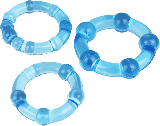 Smd Stay Hard Penis Beaded Rings Set Comfort Fit Beaded Δαχτυλίδια Στύσης Σιλικόνης Light Blue 3τμχ