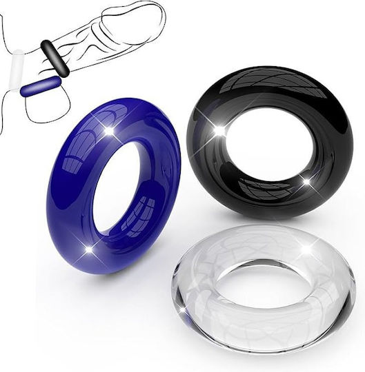 Smd Stay Hard Penis Rings Set Comfort Fit Δαχτυλίδια Στύσης Σιλικόνης Black Blue Transparent 3τμχ