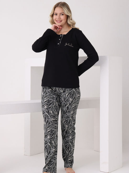 Pijamangel Set De Pijamale Dama De Iarnă Negru Pangel2205