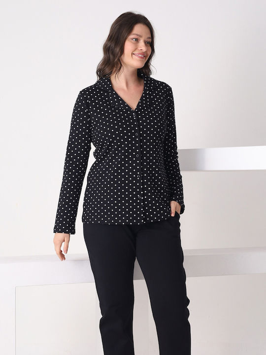 Pijamangel Winter Damen-Schlafanzug-Set Schwarz