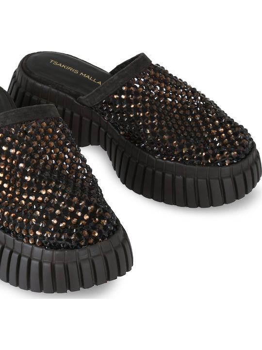 Leather Women's Flat Sandals Brown