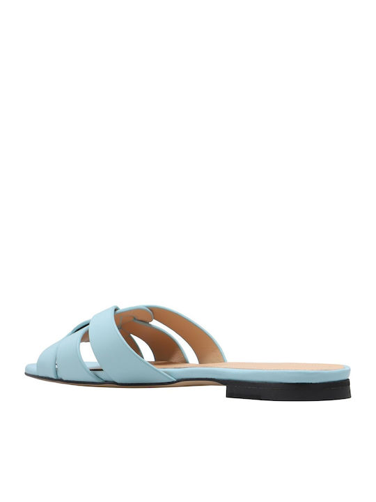 Leder Flache Sandalen für Damen Hellblau