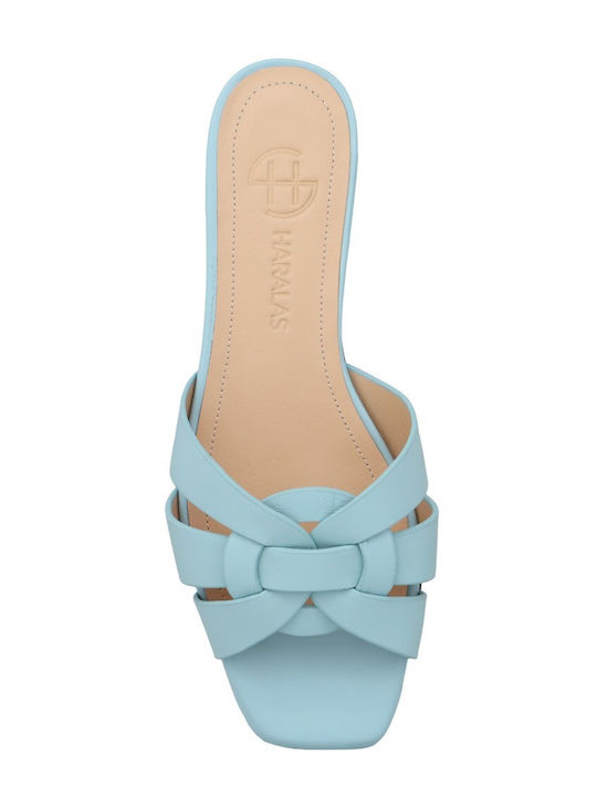 Leder Flache Sandalen für Damen Hellblau