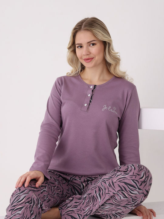 Pijamangel Set Pijamale Dama De Iarnă Violet Deschis