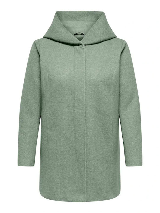 Wool Women's Green Half Coat with Hood