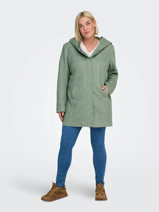 Wool Women's Green Half Coat with Hood