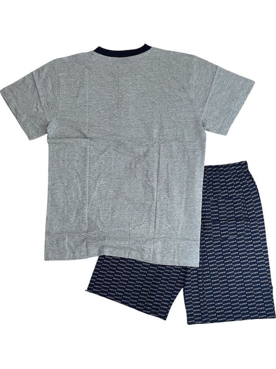 Enrico Coveri Sommer Herrenpyjama Bluse Grau Melange