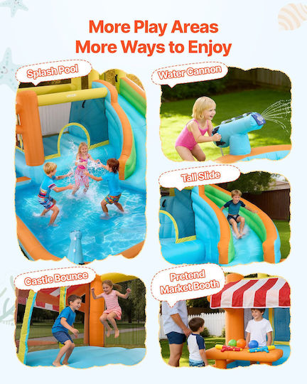 Vevor Aufblasbares Splash & Play Schloss mit Rutsche für 3+ Jahre