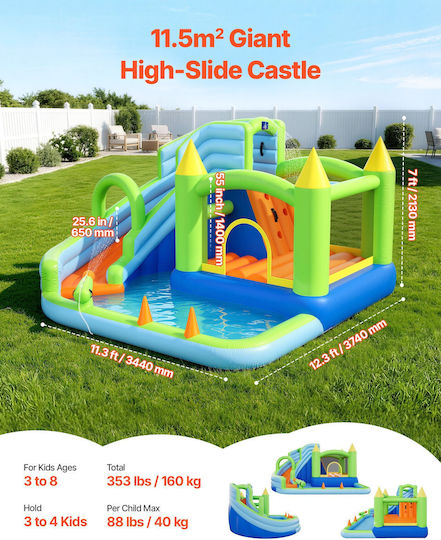 Vevor Φουσκωτό Splash & Play Κάστρο με Τραμπολίνο & Τσουλήθρα για 3+ Ετών