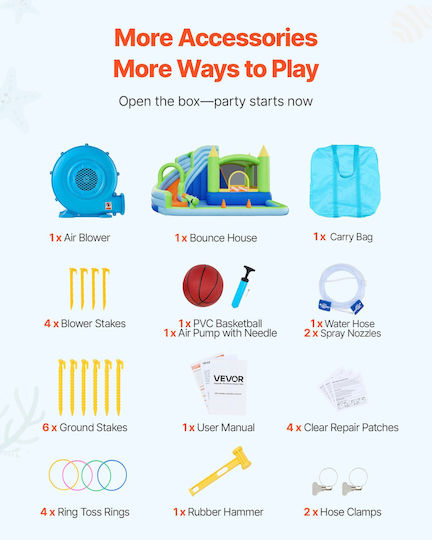 Vevor Φουσκωτό Splash & Play Κάστρο με Τραμπολίνο & Τσουλήθρα για 3+ Ετών