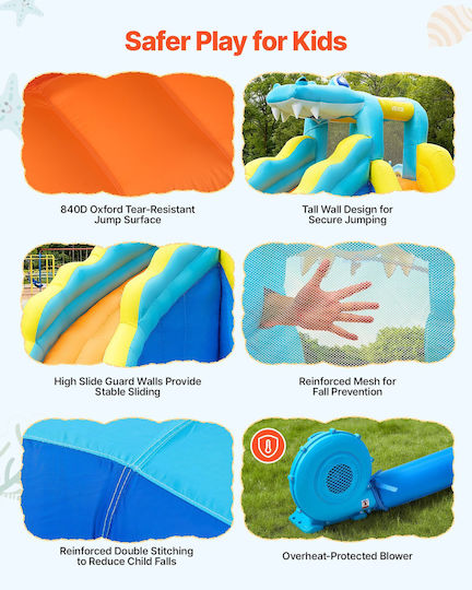 Vevor Inflatable Splash & Play Castle with Slide for Ages 3+
