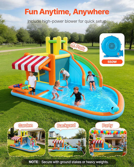 Vevor Aufblasbares Splash & Play Schloss mit Rutsche für 3+ Jahre